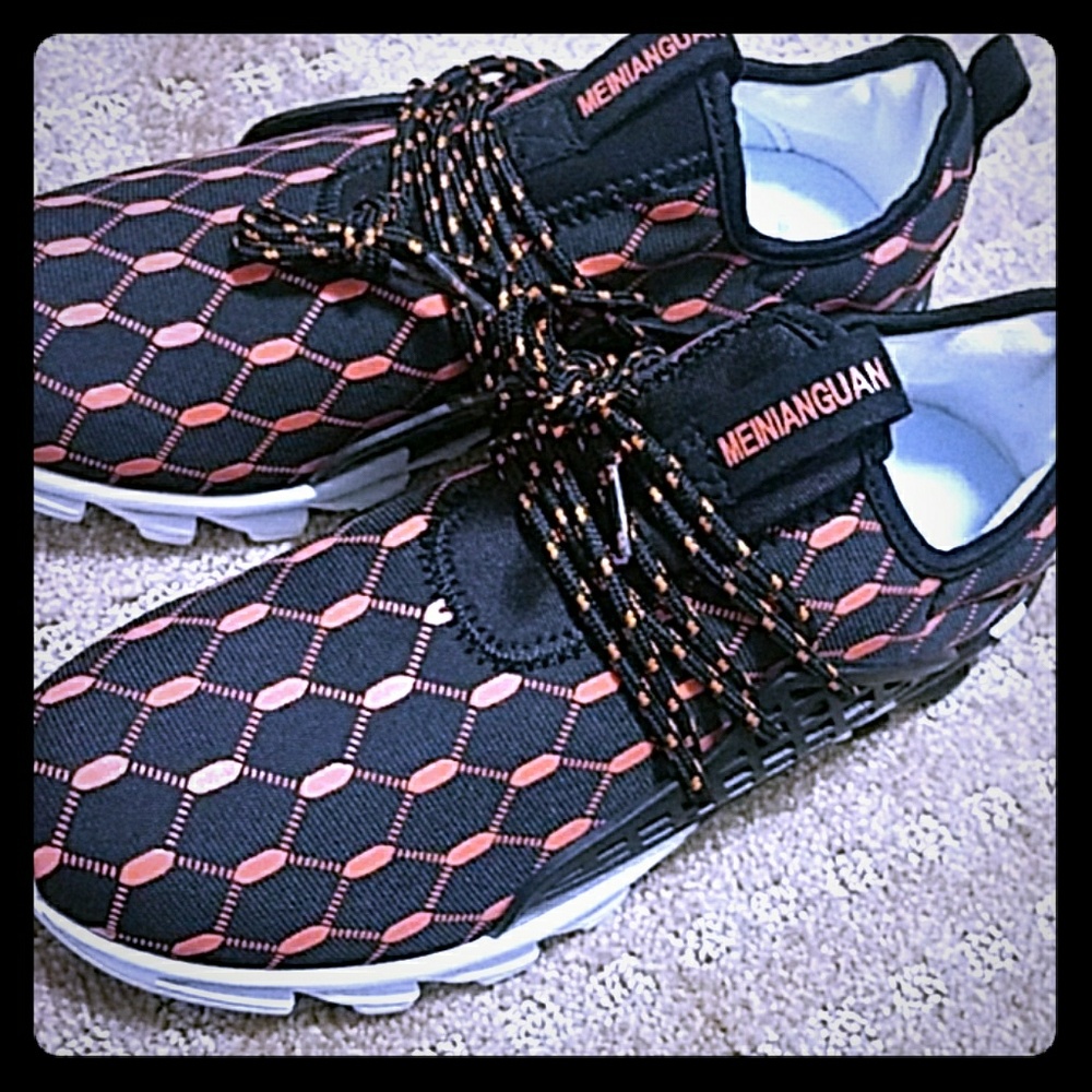 Orange and black shoes